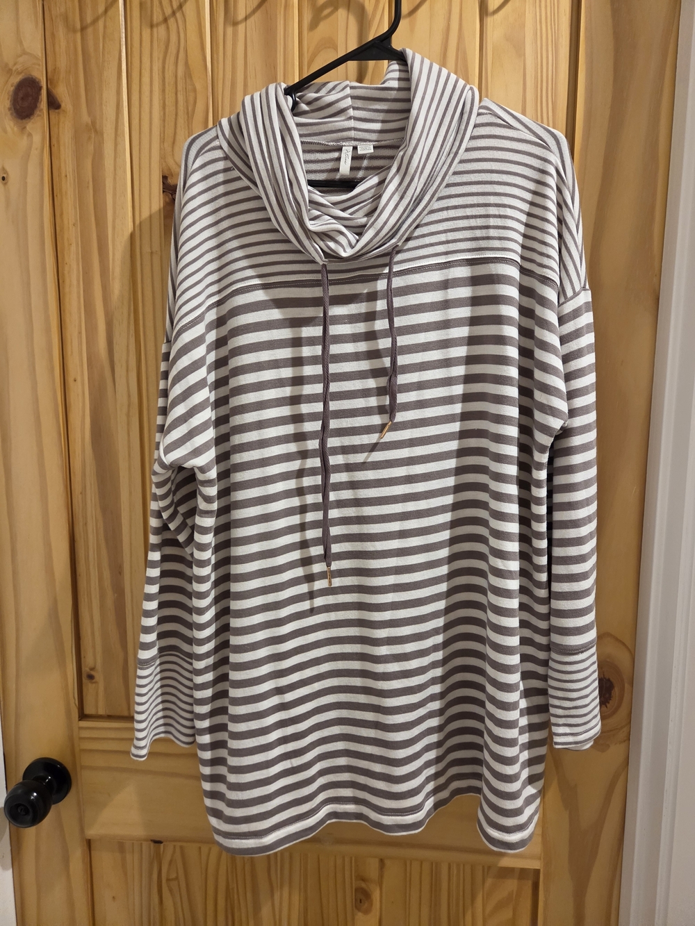 Active USA Cream and Taupe Striped Cowl Neck Sweater